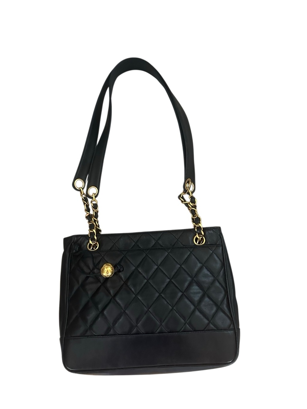 CHANEL Black Quilted Leather Shoulder Bag with Gold Hardware